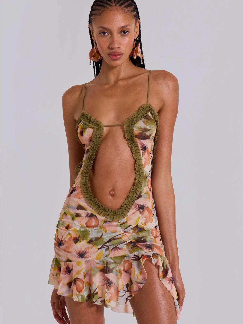$169 Jaded London Revolve Mini Fatale Trim Floral Cutout Mini Dress Size XS (2)